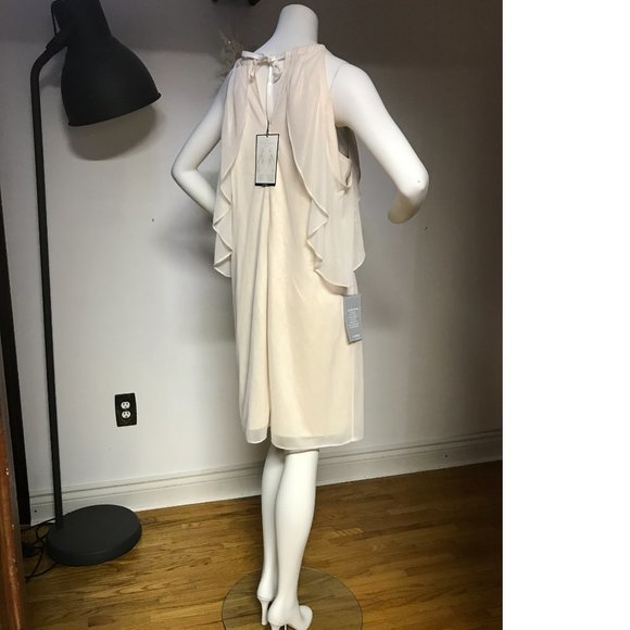NWT Le Chateau PLUS SIZE Sheer Sparkly Chiffon Cold Shoulder Cut Out Ivory dress - Picture 6 of 6